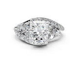 White gold Radiant Diamond Halo Ring with Marquise and Pavé Band in Prong Setting_110