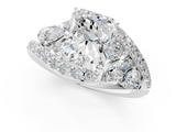 White gold Radiant Diamond Halo Ring with Marquise and Pavé Band in Prong Setting_111
