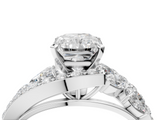 White gold Radiant Diamond Halo Ring with Marquise and Pavé Band in Prong Setting_115