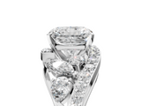 White gold Radiant Diamond Halo Ring with Marquise and Pavé Band in Prong Setting_123