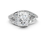 White gold Radiant Diamond Halo Ring with Marquise and Pavé Band in Prong Setting_13