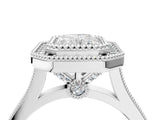 White gold Radiant Diamond Halo Ring with Milgrain Frame and Pavé Band 4