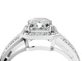 White gold Radiant Diamond Halo Ring with Split Shank Pavé Band and Four-Prong Setting_10