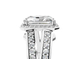 White gold Radiant Diamond Halo Ring with Split Shank Pavé Band and Four-Prong Setting_11