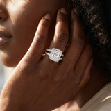 White gold Radiant Diamond Halo Ring with Split Shank Pavé Band and Four-Prong Setting_20