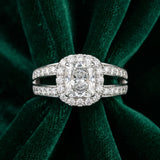 White gold Radiant Diamond Halo Ring with Split Shank Pavé Band and Four-Prong Setting_21