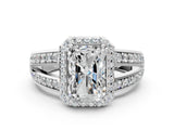 White gold Radiant Diamond Halo Ring with Split Shank Pavé Band and Four-Prong Setting_6
