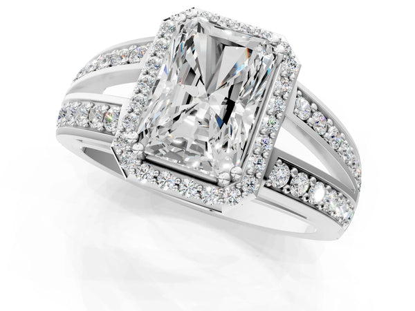 Platinum Radiant Cut Pave Halo Split Shank Engagement Ring Setting