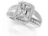 White gold Radiant Diamond Halo Ring with Split Shank Pavé Band and Four-Prong Setting_7