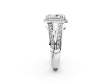 White gold Radiant Diamond Halo Ring with Split Shank Pavé Band and Four-Prong Setting_8