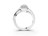 White gold Radiant Diamond Halo Ring with Split Shank Pavé Band and Four-Prong Setting_9