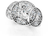 White gold Radiant Diamond Milgrain Marquise Filigree Engagement Ring with Prong Setting_7