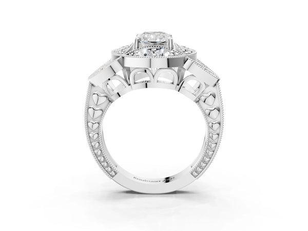 White gold Radiant Diamond Milgrain Marquise Filigree Engagement Ring with Prong Setting