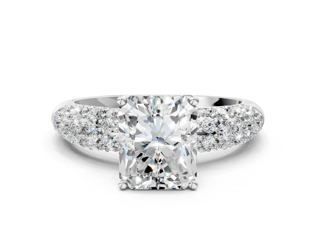 White gold Radiant Diamond Pavé Band Solitaire Ring with Four-Prong Setting_47