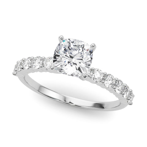 White gold Radiant Diamond Pavé Band Solitaire with Four-Prong Setting 2