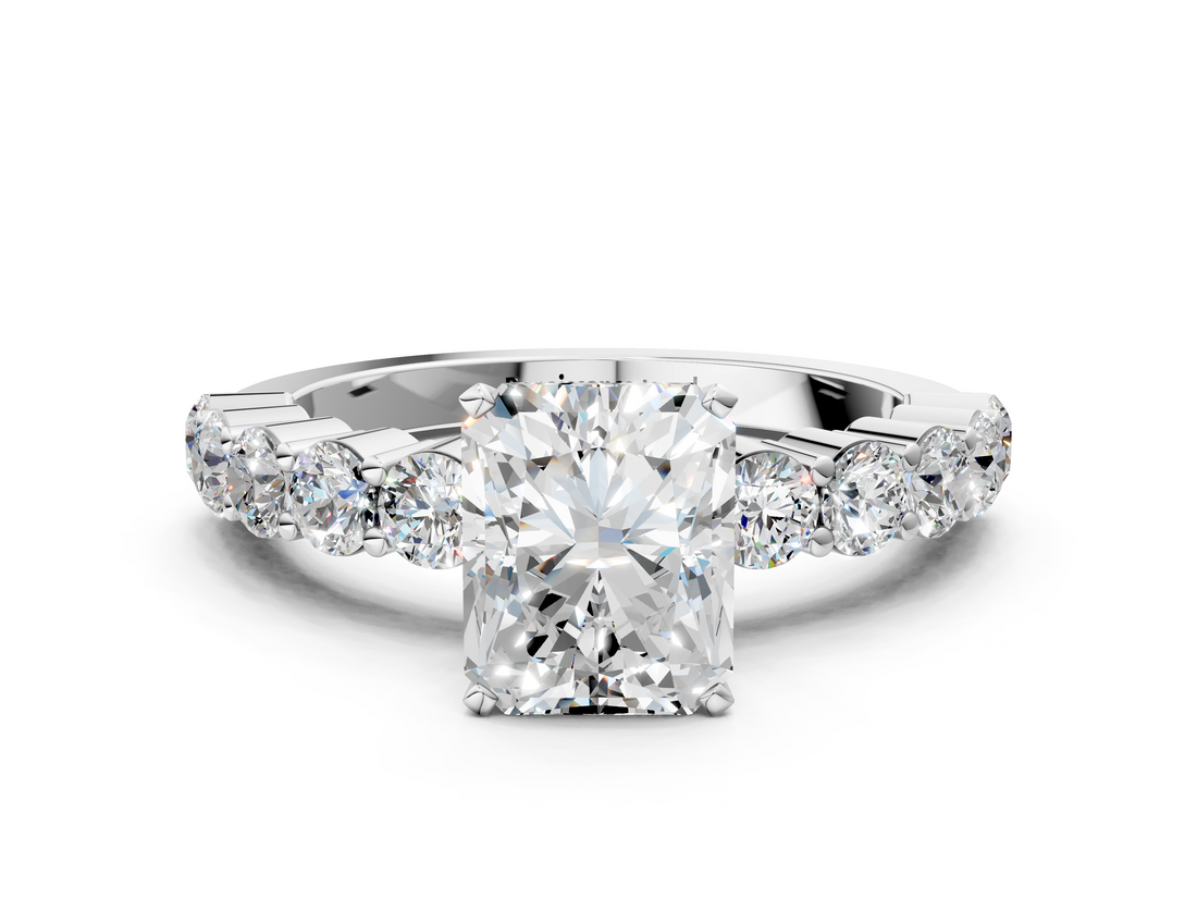 White gold Radiant Diamond Pavé Band Solitaire with Four-Prong Setting_38