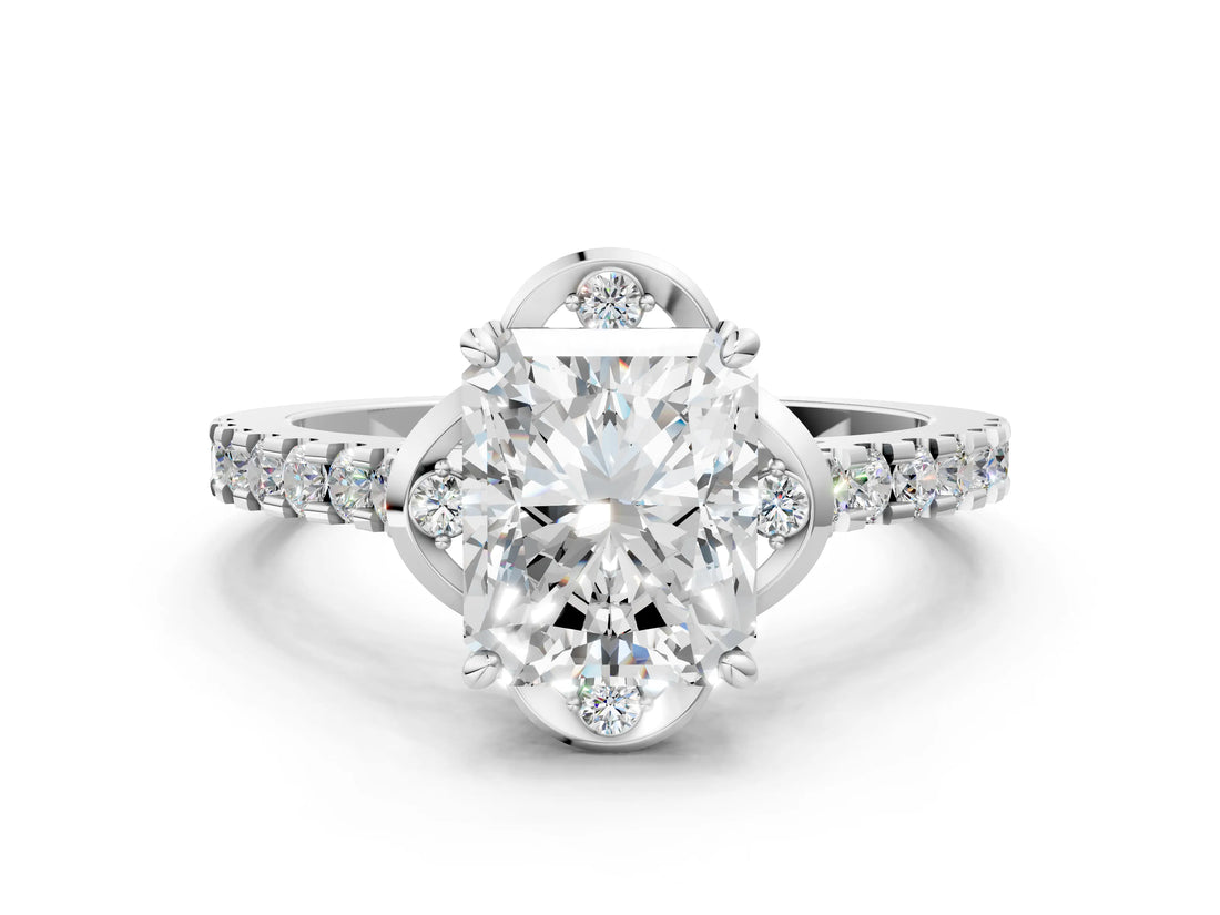 White gold Radiant Diamond Pave Band with Floral Prong Setting_28