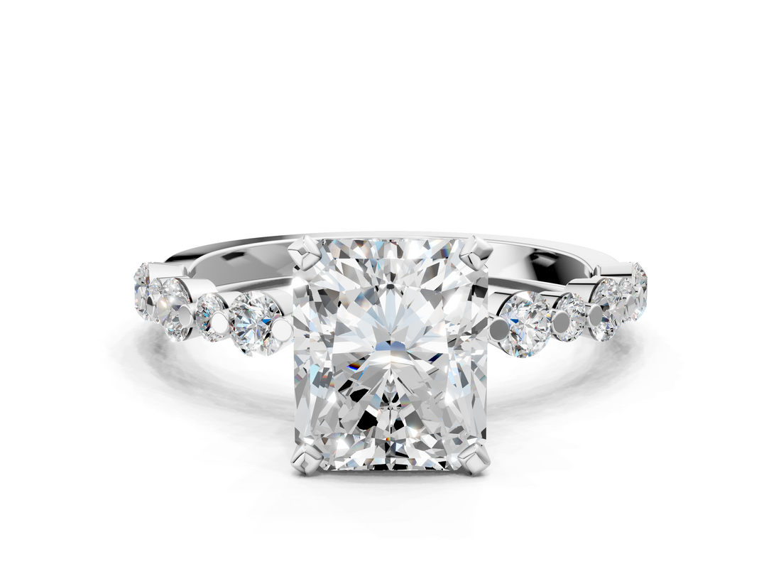 White gold Radiant Diamond Prong Set Engagement Ring with Pave Band_235