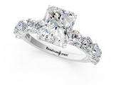 White gold Radiant Diamond Prong Setting with Side Stones on a Pave Band_173