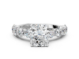 White gold Radiant Diamond Prong Setting with Side Stones on a Pave Band_176