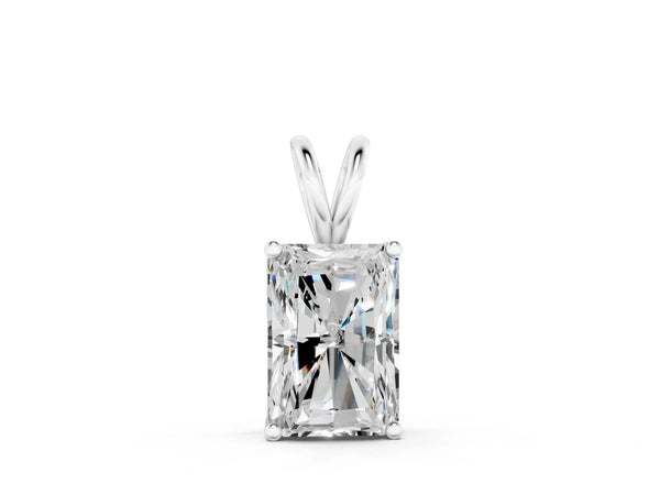 White gold Radiant Diamond Solitaire Pendant with Four Prong Setting