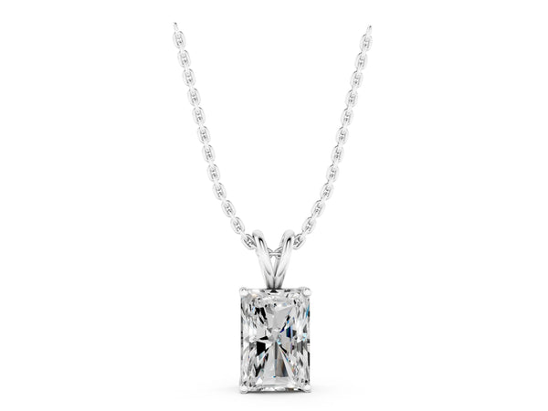 Silver Radiant Diamond Solitaire Pendant with Four Prong Setting