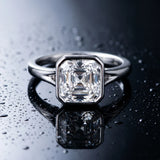 White gold Radiant Diamond Solitaire Ring with Bezel Setting and Classic Band_6
