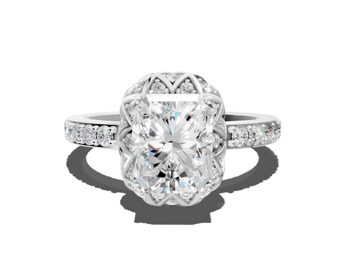 White gold Radiant Diamond Solitaire Ring with Shared Prong Pavé Band_54
