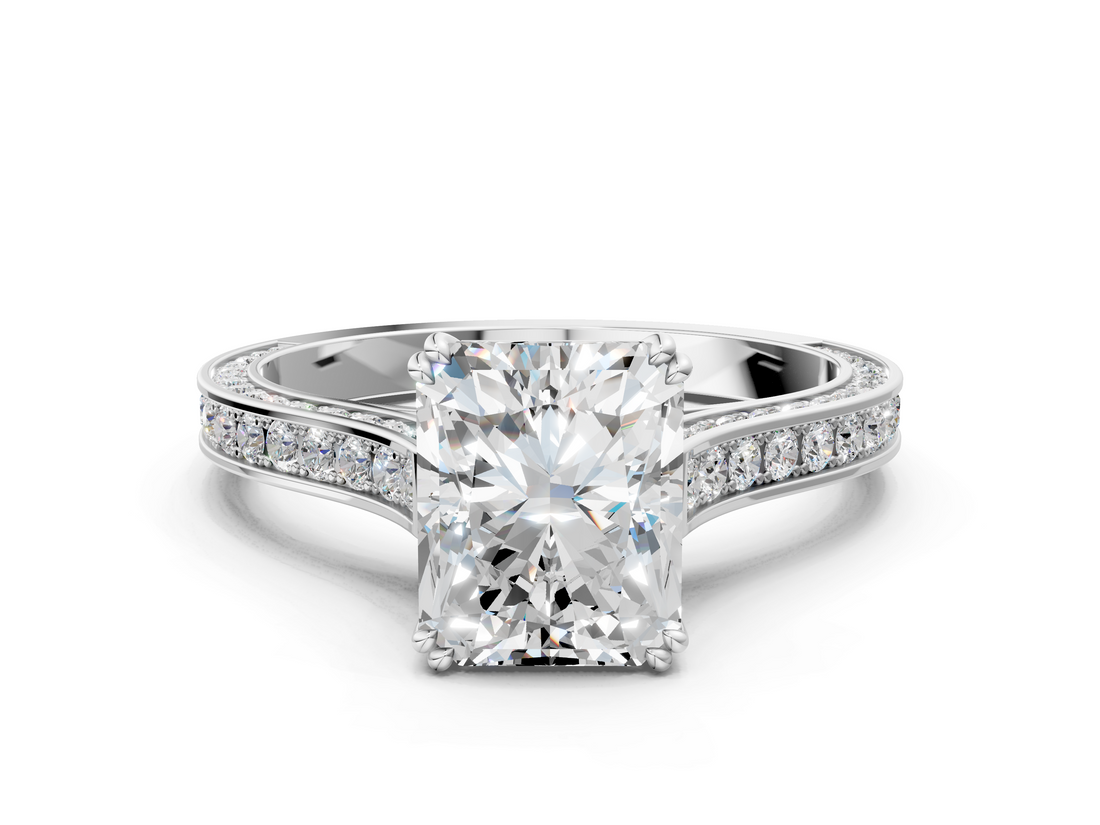 White gold Radiant Diamond Solitaire with Pave Band and Six-Prong Setting_54