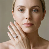 White gold Radiant Diamond Three-Stone Pave Band with Four-Prong Setting_13