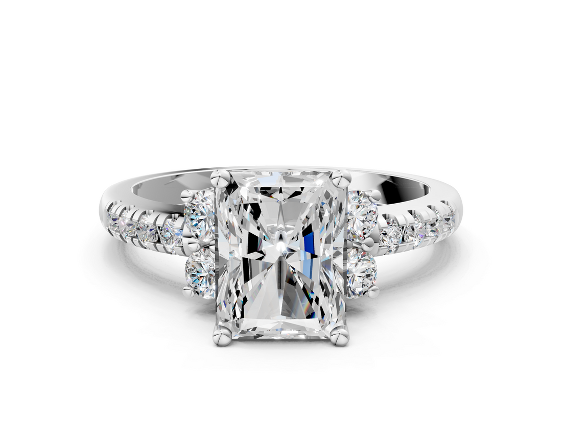 White gold Radiant Diamond Three-Stone Pave Band with Four-Prong Setting_75