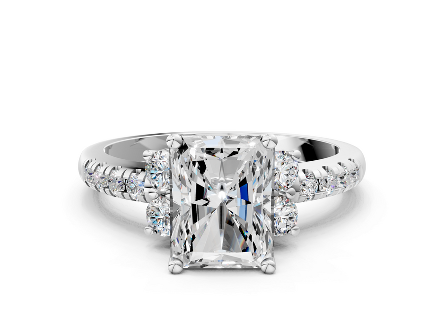White gold Radiant Diamond Three-Stone Pave Band with Four-Prong Setting