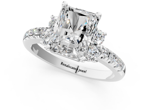 White gold Radiant Diamond Three-Stone Pave Band with Four-Prong Setting