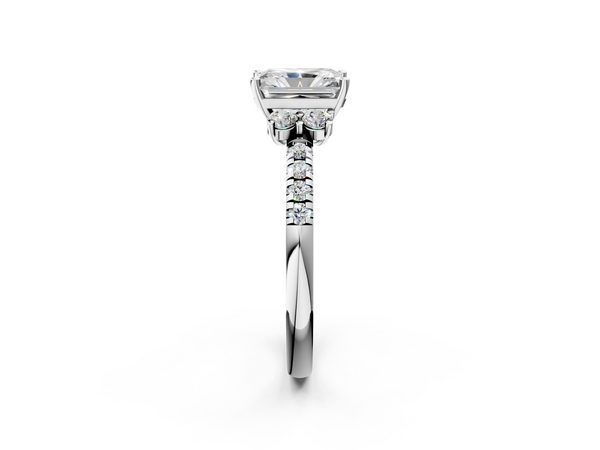White gold Radiant Diamond Three-Stone Pave Band with Four-Prong Setting