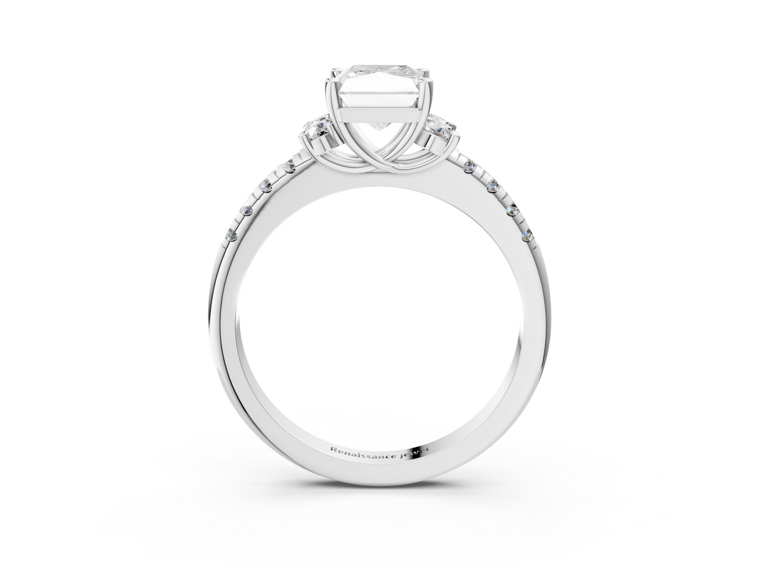White gold Radiant Diamond Three-Stone Pave Band with Four-Prong Setting_78