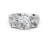 White gold Radiant Diamond Three-Stone Ring with Prong Setting and Textured Band_17