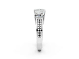 White gold Radiant Diamond Three-Stone Ring with Prong Setting and Textured Band_19