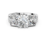 White gold Radiant Diamond Three-Stone Ring with Prong Setting and Textured Band_6