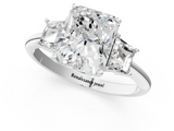 White gold Radiant Diamond Three-Stone Ring with Trapezoid Side Stones and Prong Setting_24
