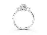 White gold Radiant Diamond Three-Stone Ring with Trapezoid Side Stones and Prong Setting_26