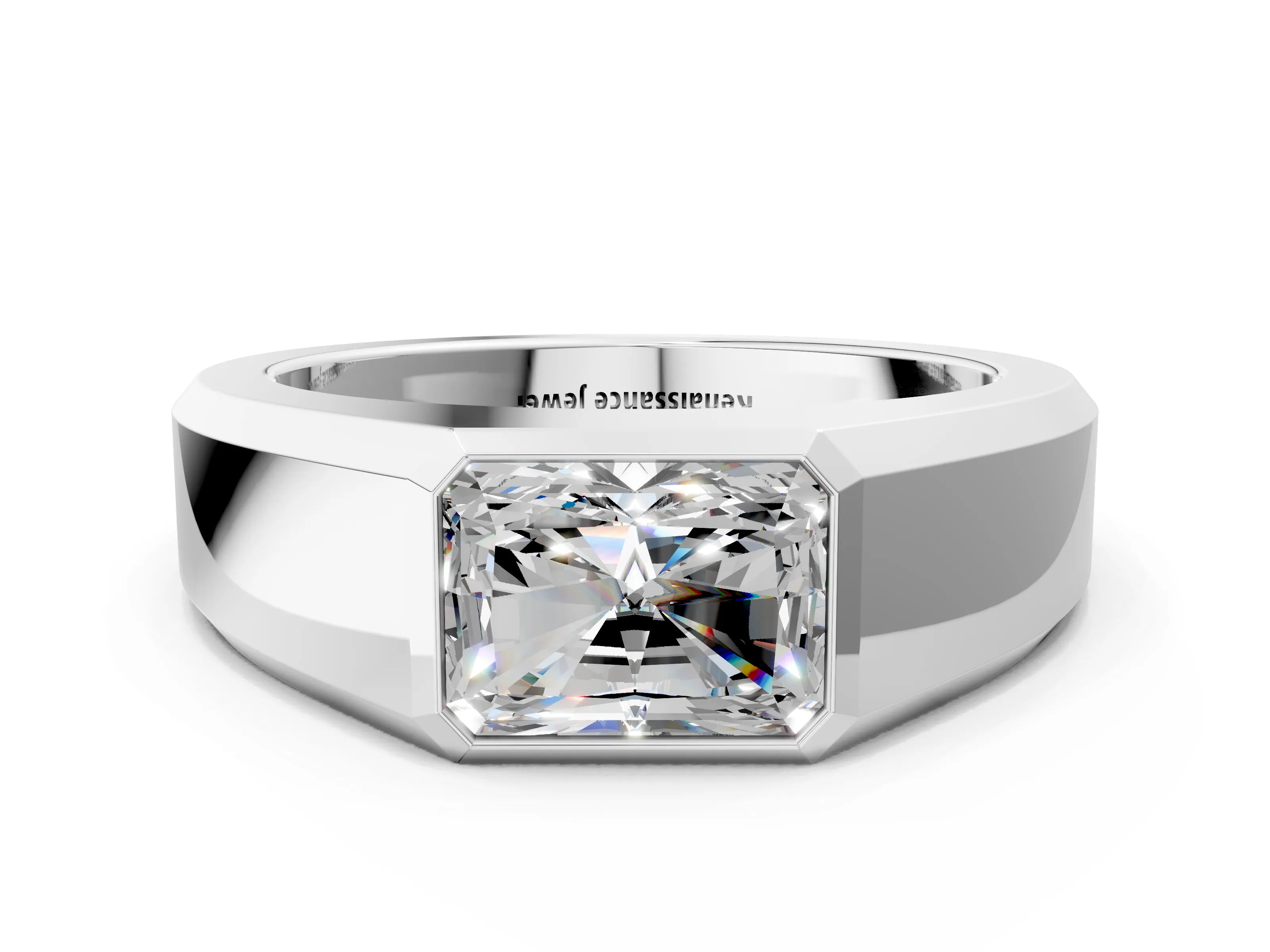 Silver Radiant Diamond Wide Bezel Mens Ring
