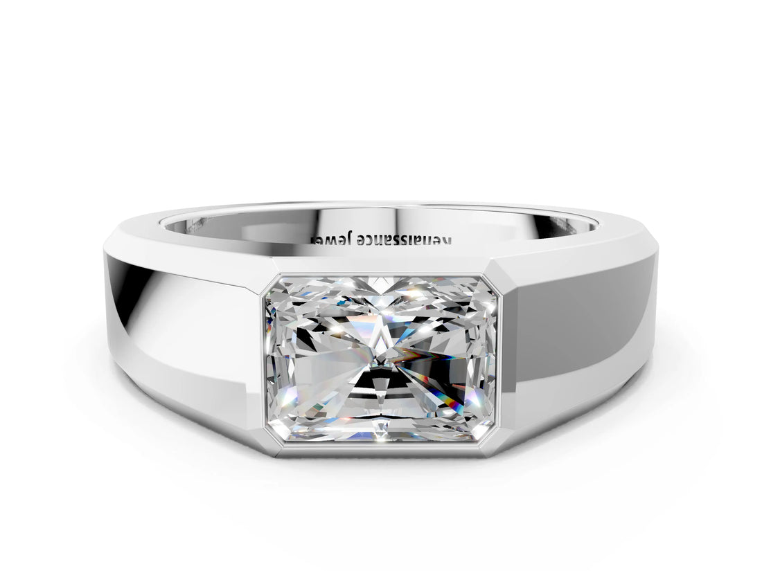 White gold Radiant Diamond Wide Bezel Mens Ring_24