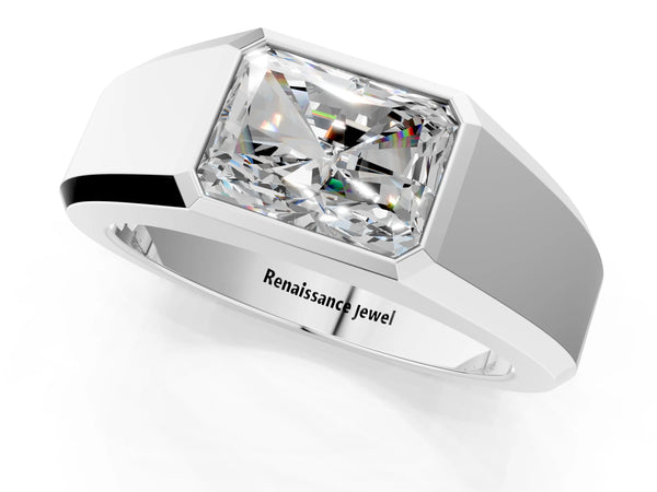 White gold Radiant Diamond Wide Bezel Mens Ring