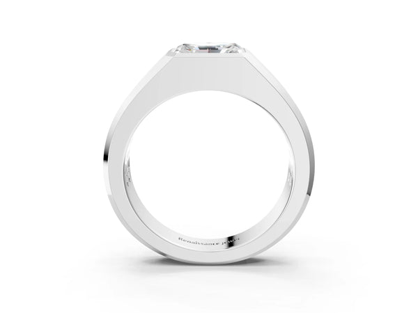 White gold Radiant Diamond Wide Bezel Mens Ring