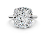 White gold Radiant Halo Cluster Diamond Engagement Ring with Prong Setting and Polished Band_123