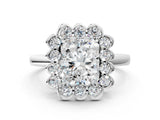White gold Radiant Halo Cluster Diamond Engagement Ring with Solitaire Band and Prong Setting_49