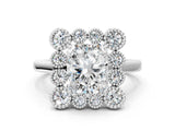 White gold Radiant Halo Diamond Cluster Engagement Ring with Milgrain Bezel Setting and Solitaire Band_39
