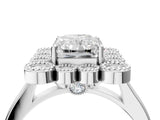 White gold Radiant Halo Diamond Cluster Engagement Ring with Milgrain Bezel Setting and Solitaire Band_43
