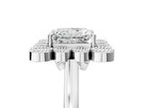 White gold Radiant Halo Diamond Cluster Engagement Ring with Milgrain Bezel Setting and Solitaire Band_44