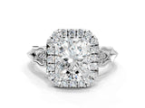 White gold Radiant Halo Diamond Engagement Ring with Filigree Band and Four-Prong Setting_81